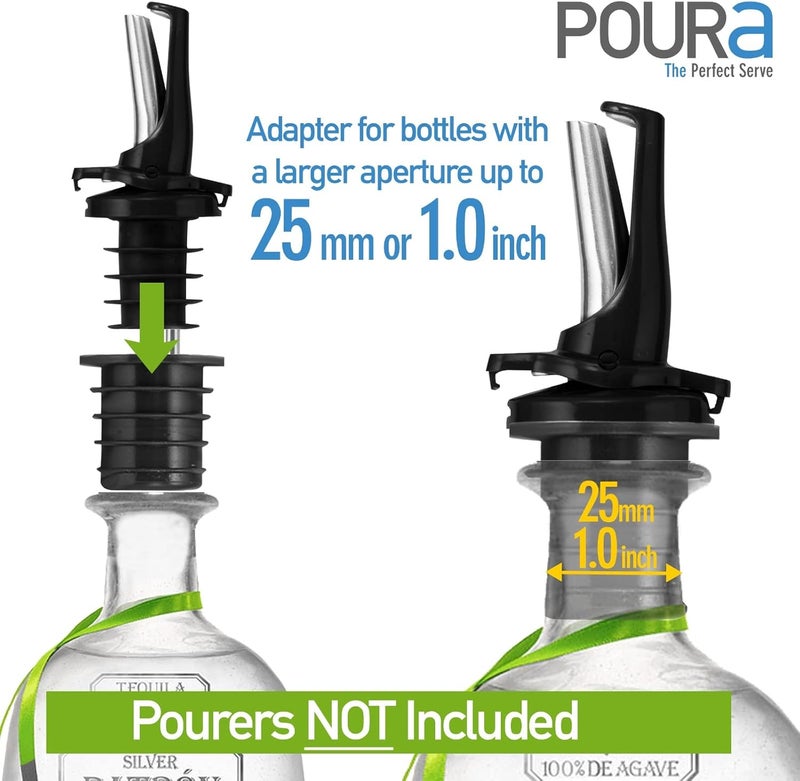 Poura Liquor Pourer Adapters 6 Pack – BPA-Free Natural Rubber – Fits Large Bottles up to 1 Inch Neck – Convert Oil or Liquor Pour Spouts – Secure Fit for XL Bottles – Black - Image 3